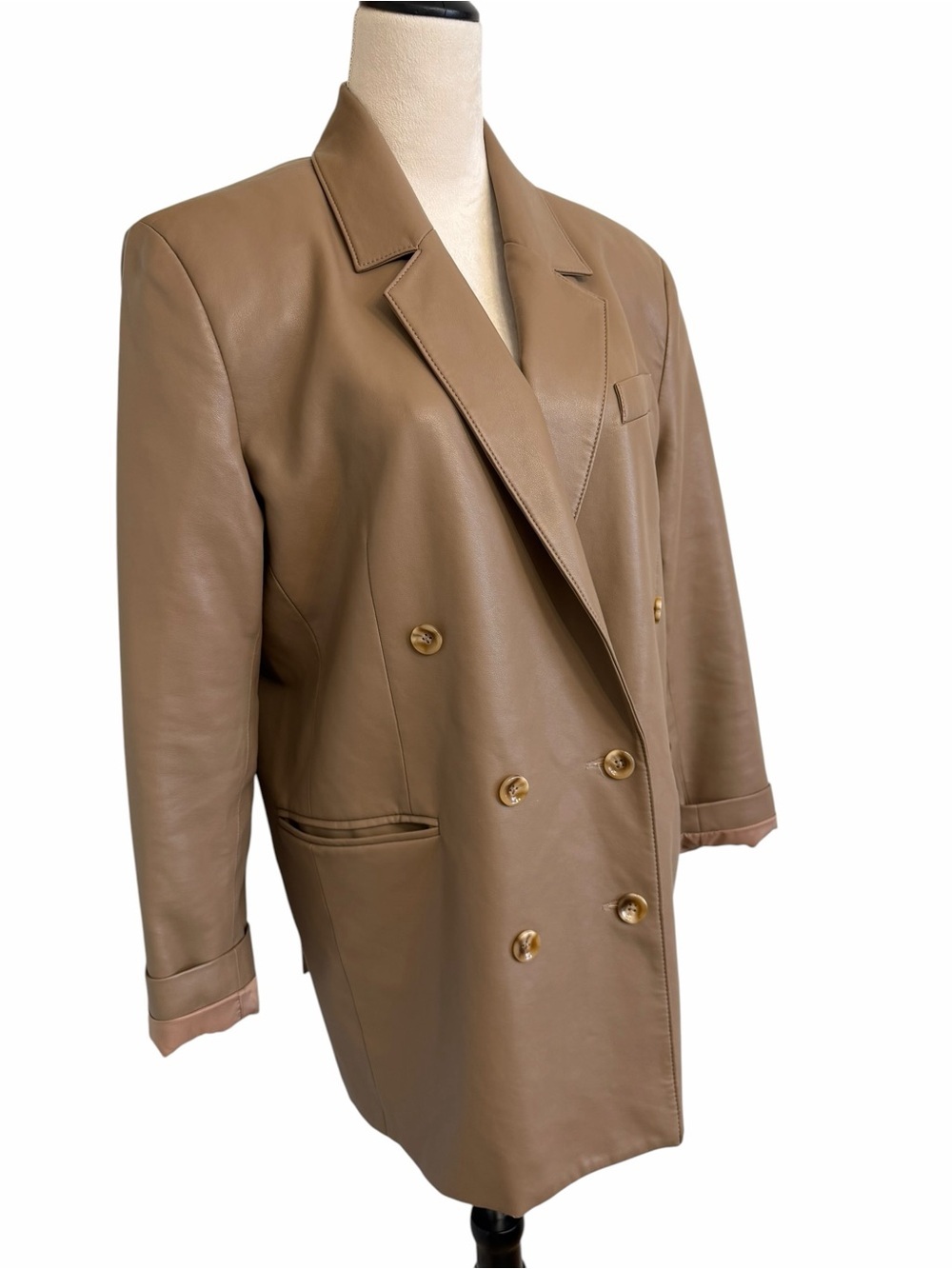 Pistola Roman oversized double-breasted faux leather blazer in taupe - Picture 4 of 8
